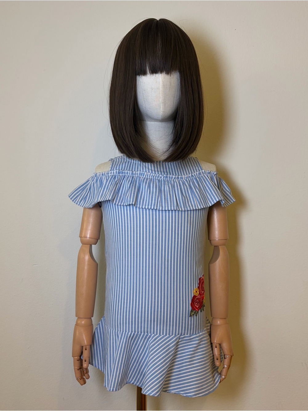 One Step Up Blue & White Striped Cold Shoulder Dress - Size 3T